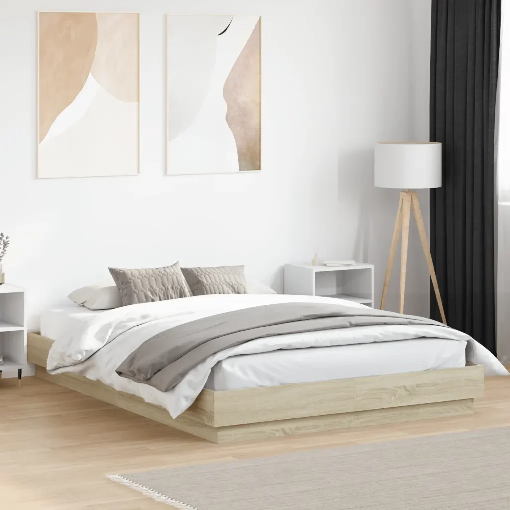 Letto matrimoniale | Letto per adulti | Giroletto con Luci LED Rovere Sonoma 150x200 cm - Image 2