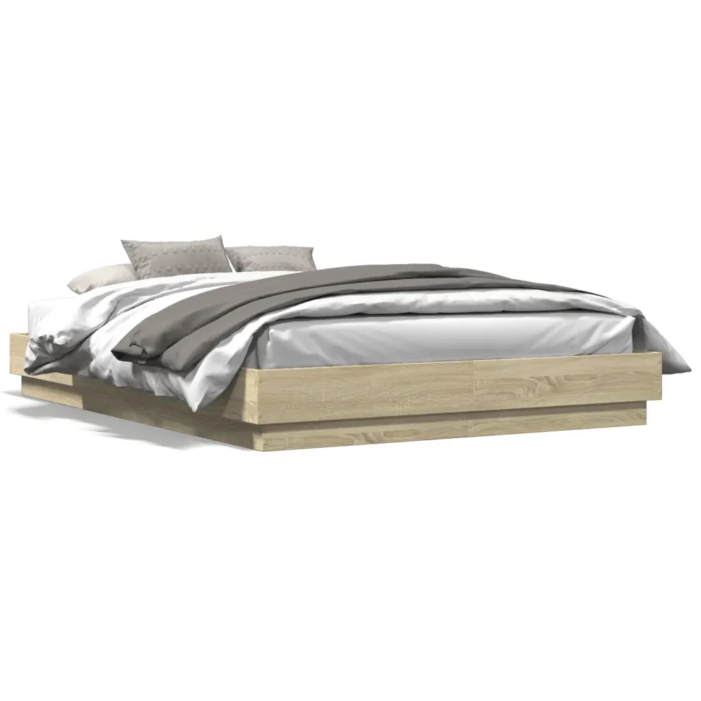 Letto matrimoniale | Letto per adulti | Giroletto con Luci LED Rovere Sonoma 150x200 cm - Image 5