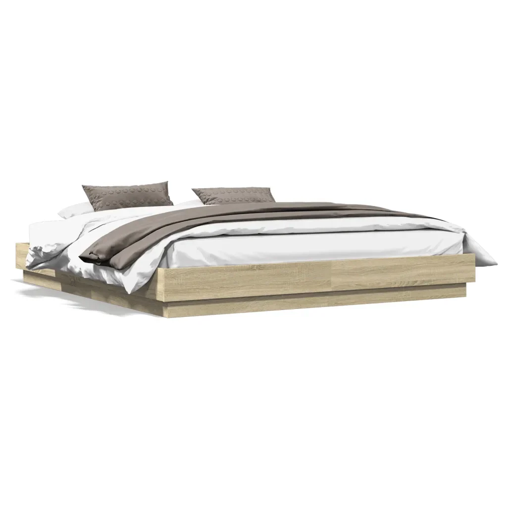 Letto matrimoniale | Letto per adulti | Giroletto con Luci LED Rovere Sonoma 200x200 cm - Image 5