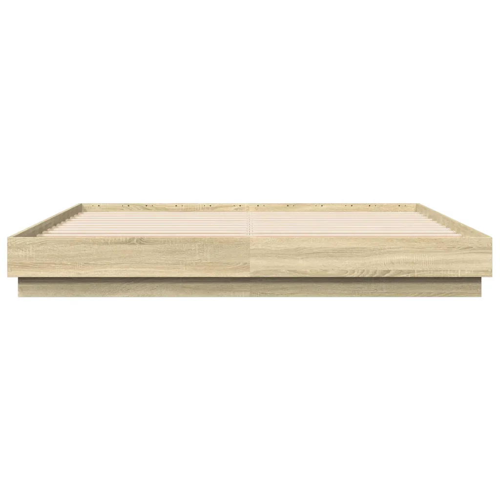 Letto matrimoniale | Letto per adulti | Giroletto con Luci LED Rovere Sonoma 200x200 cm - Image 6