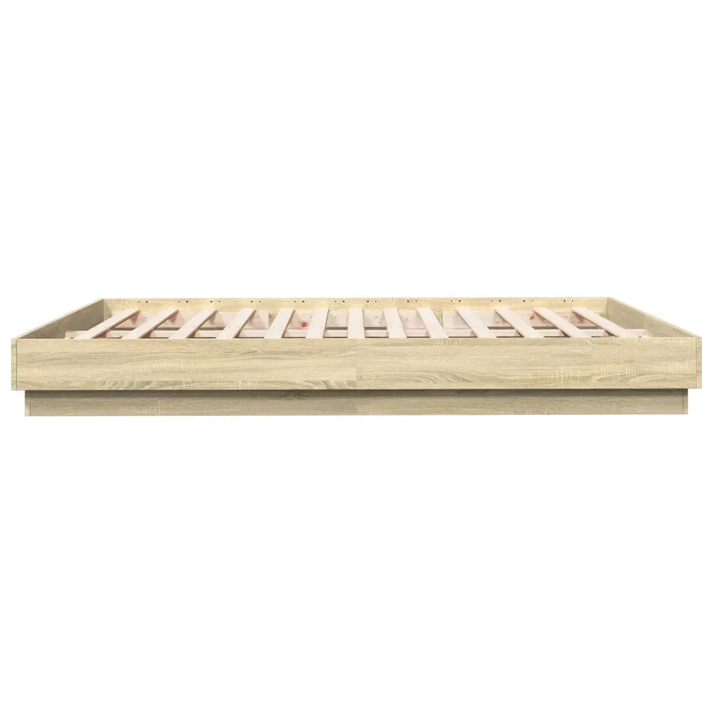 Letto matrimoniale | Letto per adulti | Giroletto con Luci LED Rovere Sonoma 200x200 cm - Image 7