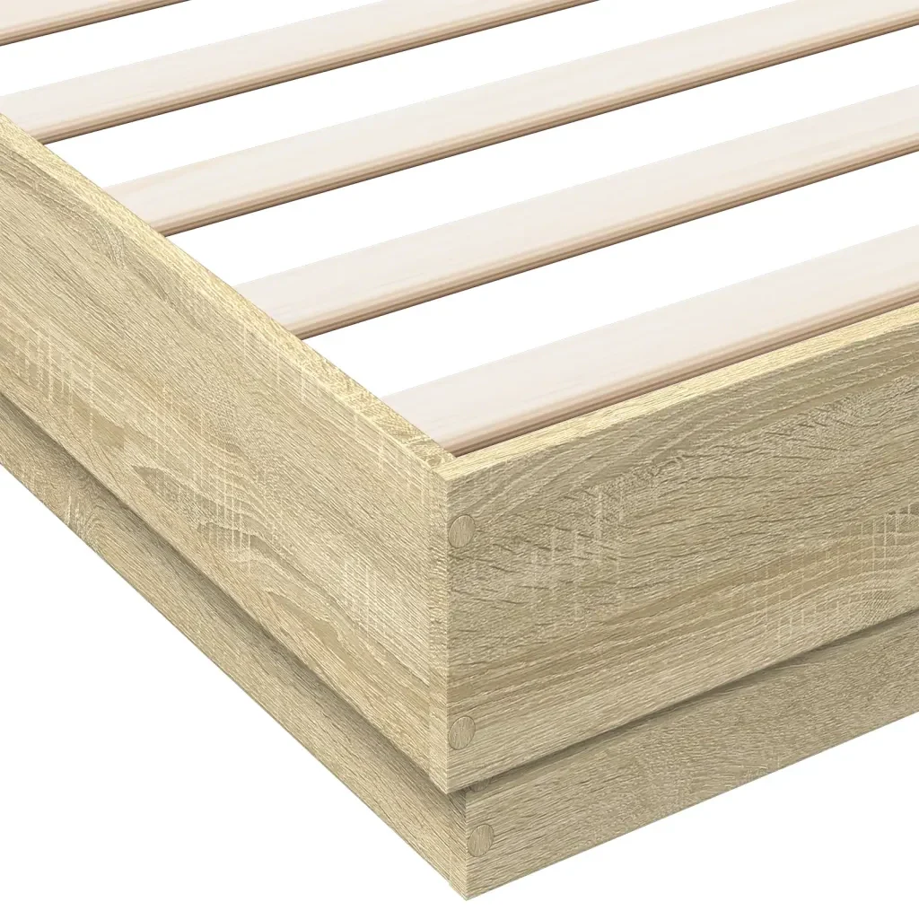 Letto matrimoniale | Letto per adulti | Giroletto con Luci LED Rovere Sonoma 200x200 cm - Image 9