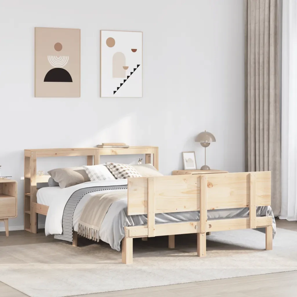 Letto matrimoniale | Letto per adulti | Giroletto con Testiera 120x190 cm in Legno Massello di Pino - Image 2