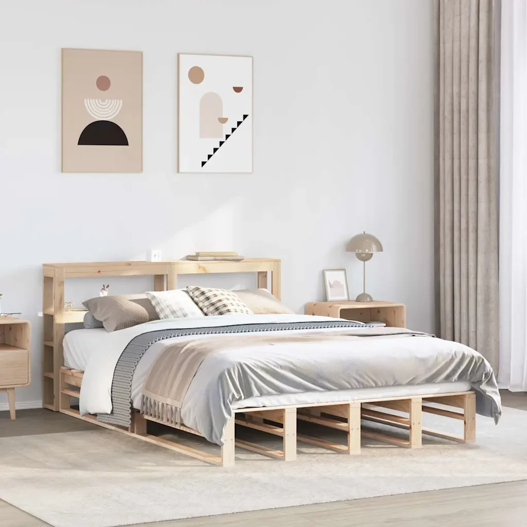 Letto matrimoniale | Letto per adulti | Giroletto con Testiera 120x190 cm in Legno Massello di Pino - Image 2