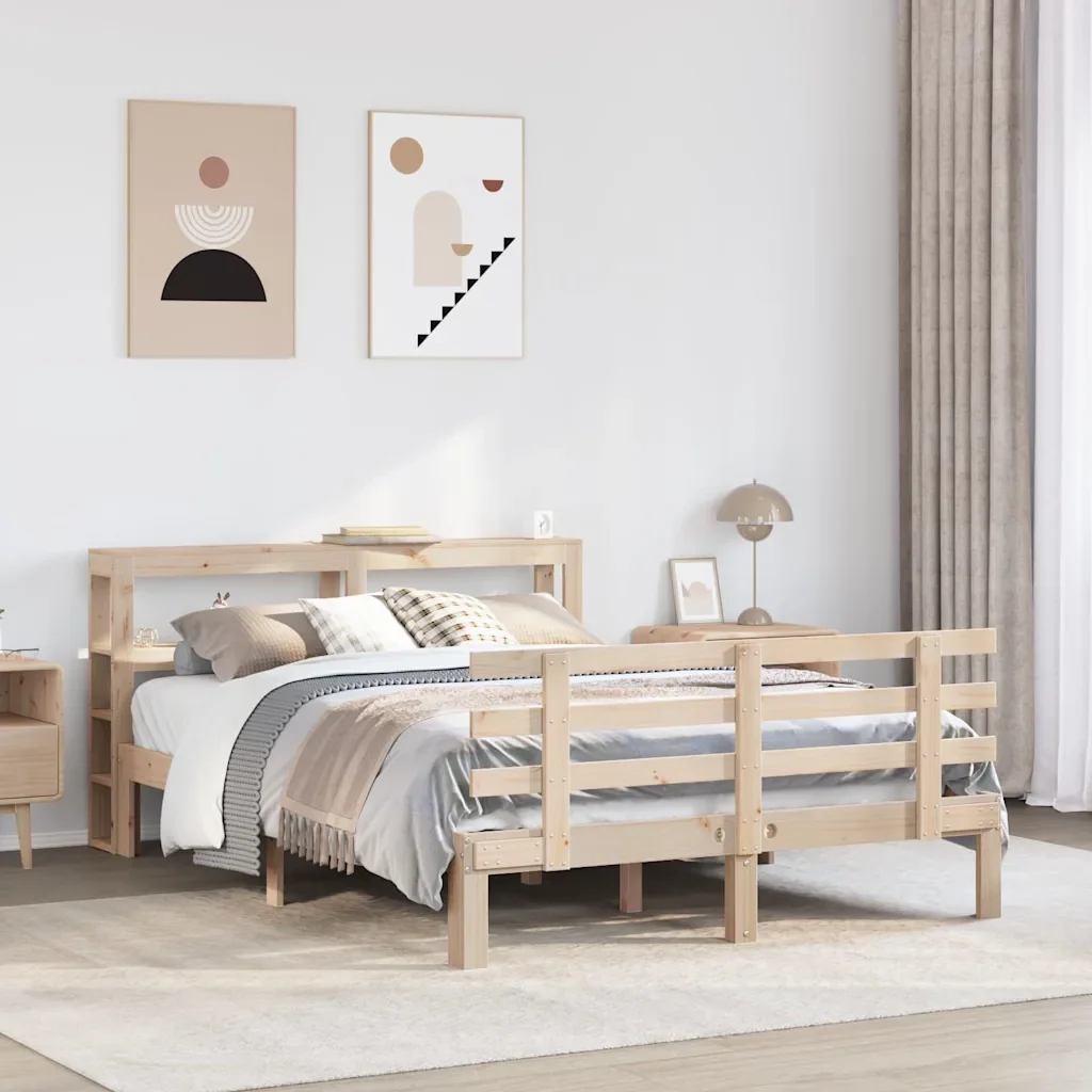 Letto matrimoniale | Letto per adulti | Giroletto con Testiera 120x190 cm in Legno Massello di Pino - Image 2