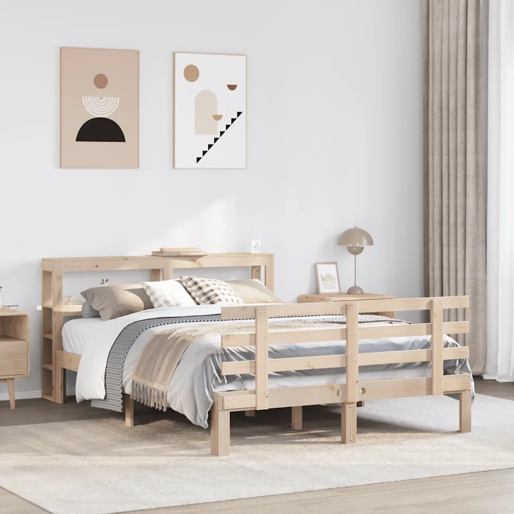Letto matrimoniale | Letto per adulti | Giroletto con Testiera 120x200 cm in Legno Massello di Pino - Image 2