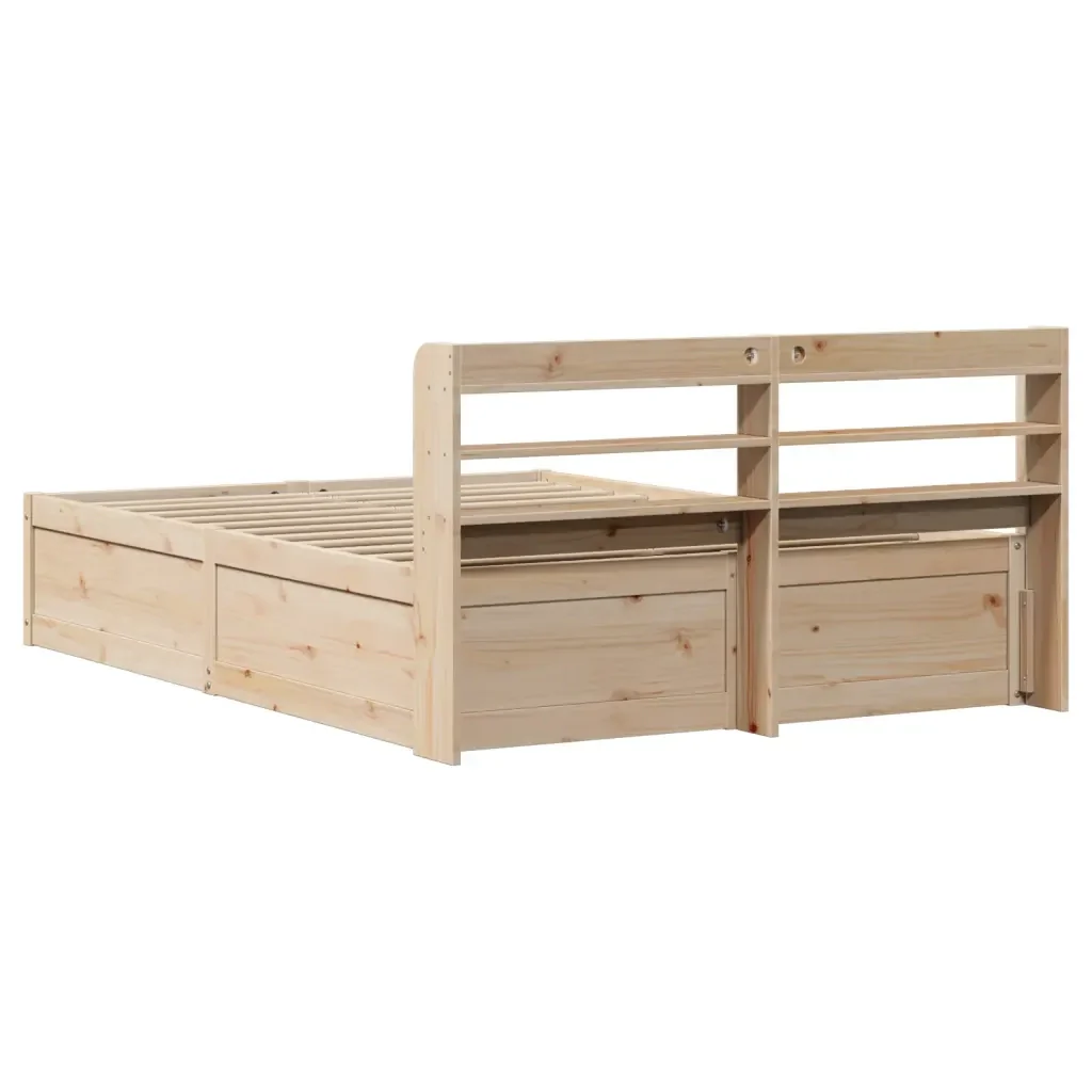 Letto matrimoniale | Letto per adulti | Giroletto con Testiera 135x190 cm in Legno Massello di Pino - Image 8