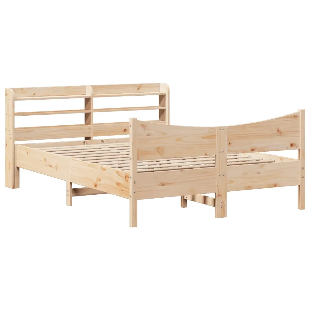 Letto matrimoniale | Letto per adulti | Giroletto con Testiera 135x190 cm in Legno Massello di Pino
