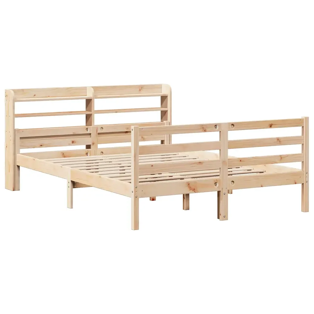 Letto matrimoniale | Letto per adulti | Giroletto con Testiera 135x190 cm in Legno Massello di Pino - Image 3