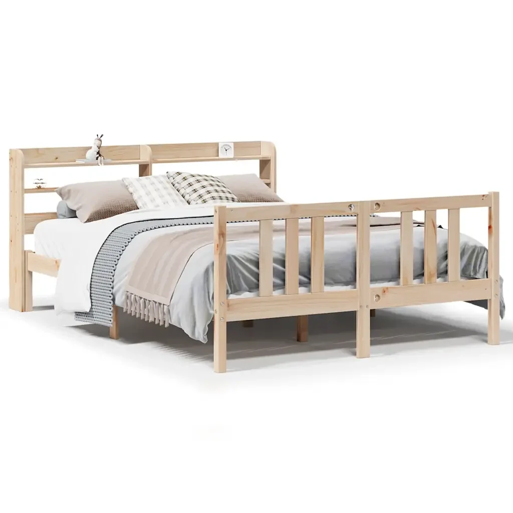 Letto matrimoniale | Letto per adulti | Giroletto con Testiera 135x190 cm in Legno Massello di Pino