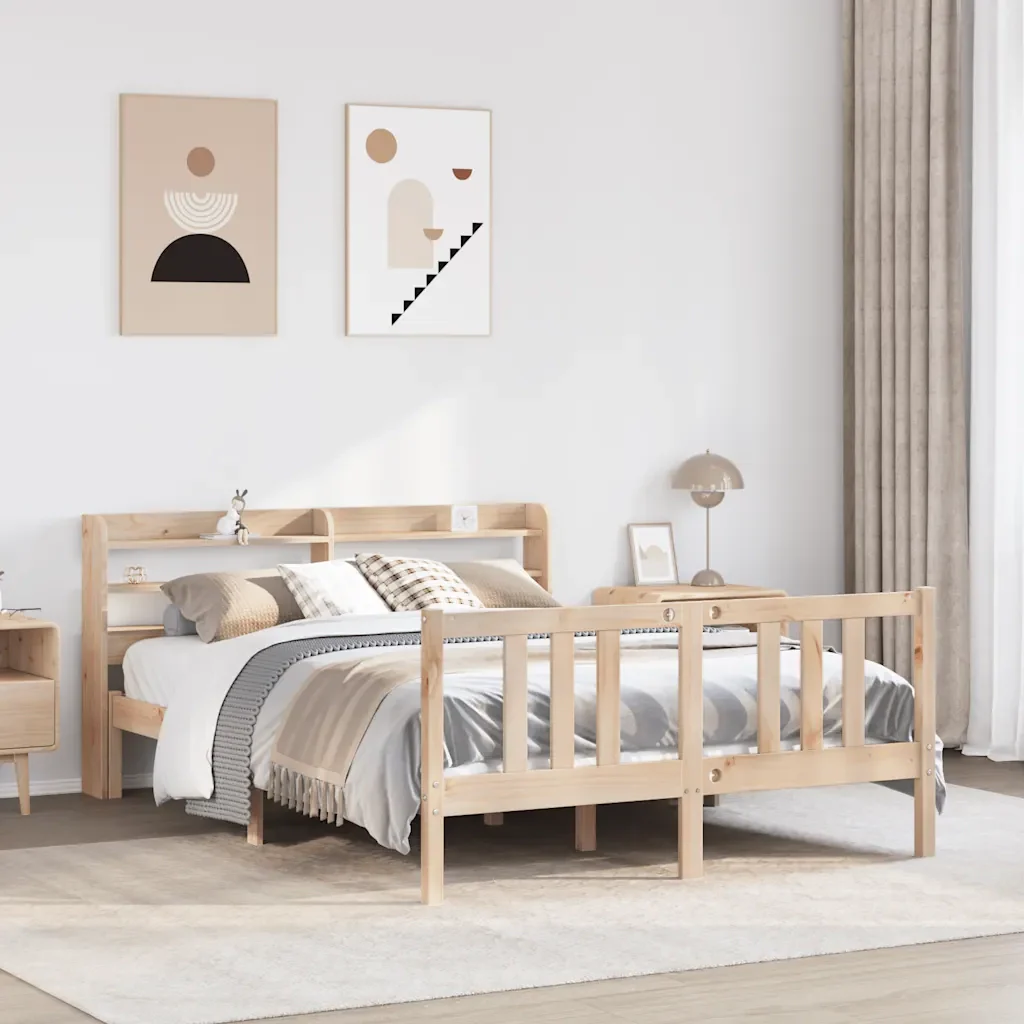 Letto matrimoniale | Letto per adulti | Giroletto con Testiera 135x190 cm in Legno Massello di Pino - Image 2