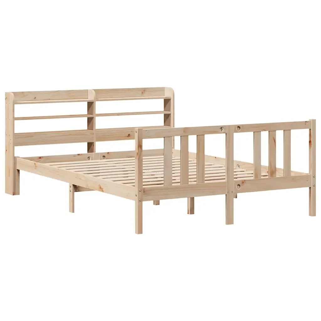 Letto matrimoniale | Letto per adulti | Giroletto con Testiera 135x190 cm in Legno Massello di Pino - Image 3