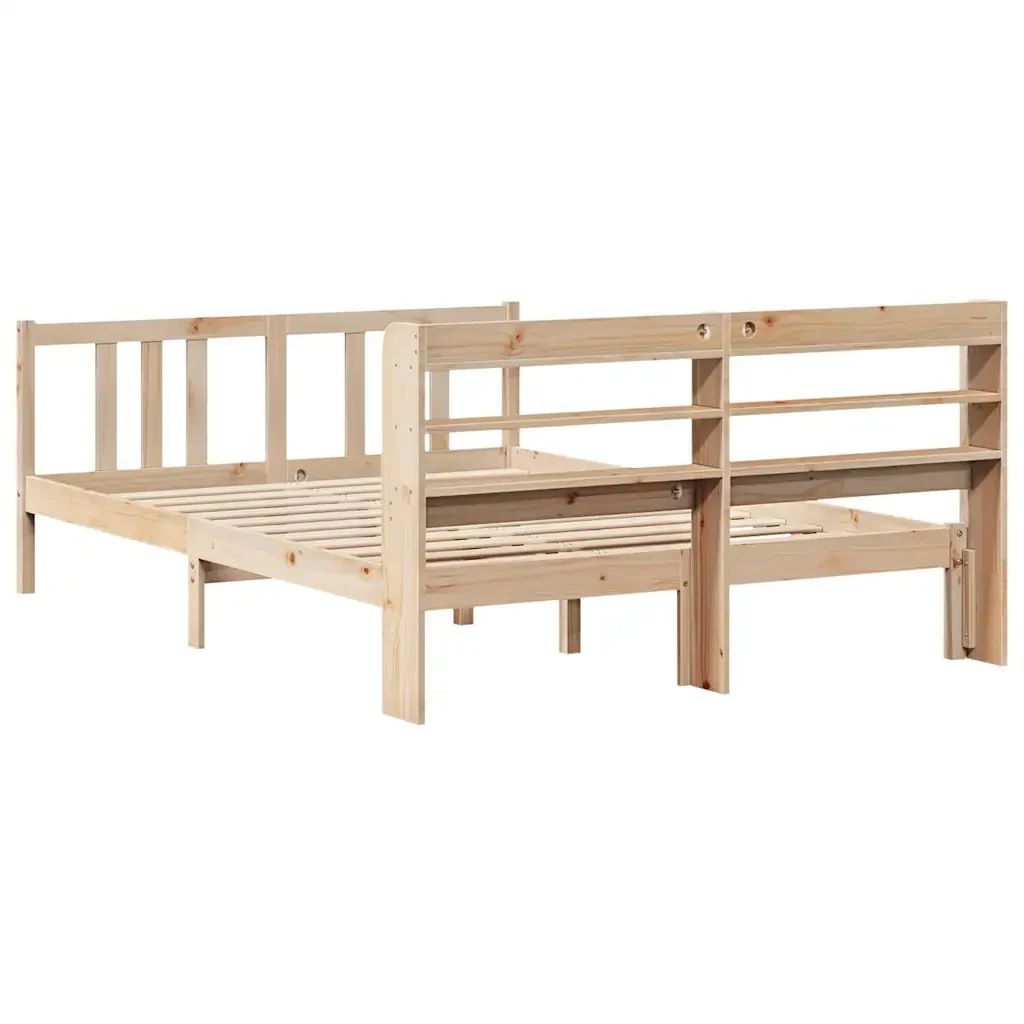 Letto matrimoniale | Letto per adulti | Giroletto con Testiera 135x190 cm in Legno Massello di Pino - Image 8