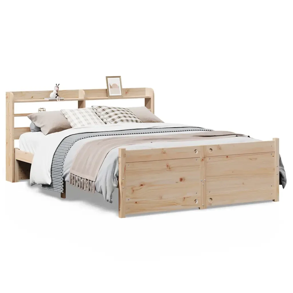 Letto matrimoniale | Letto per adulti | Giroletto con Testiera 135x190 cm in Legno Massello di Pino