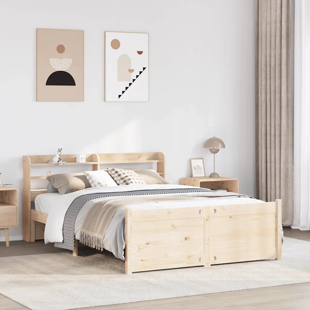 Letto matrimoniale | Letto per adulti | Giroletto con Testiera 135x190 cm in Legno Massello di Pino - Image 2
