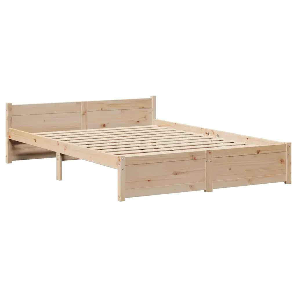 Letto matrimoniale | Letto per adulti | Giroletto con Testiera 135x190 cm in Legno Massello di Pino - Image 5