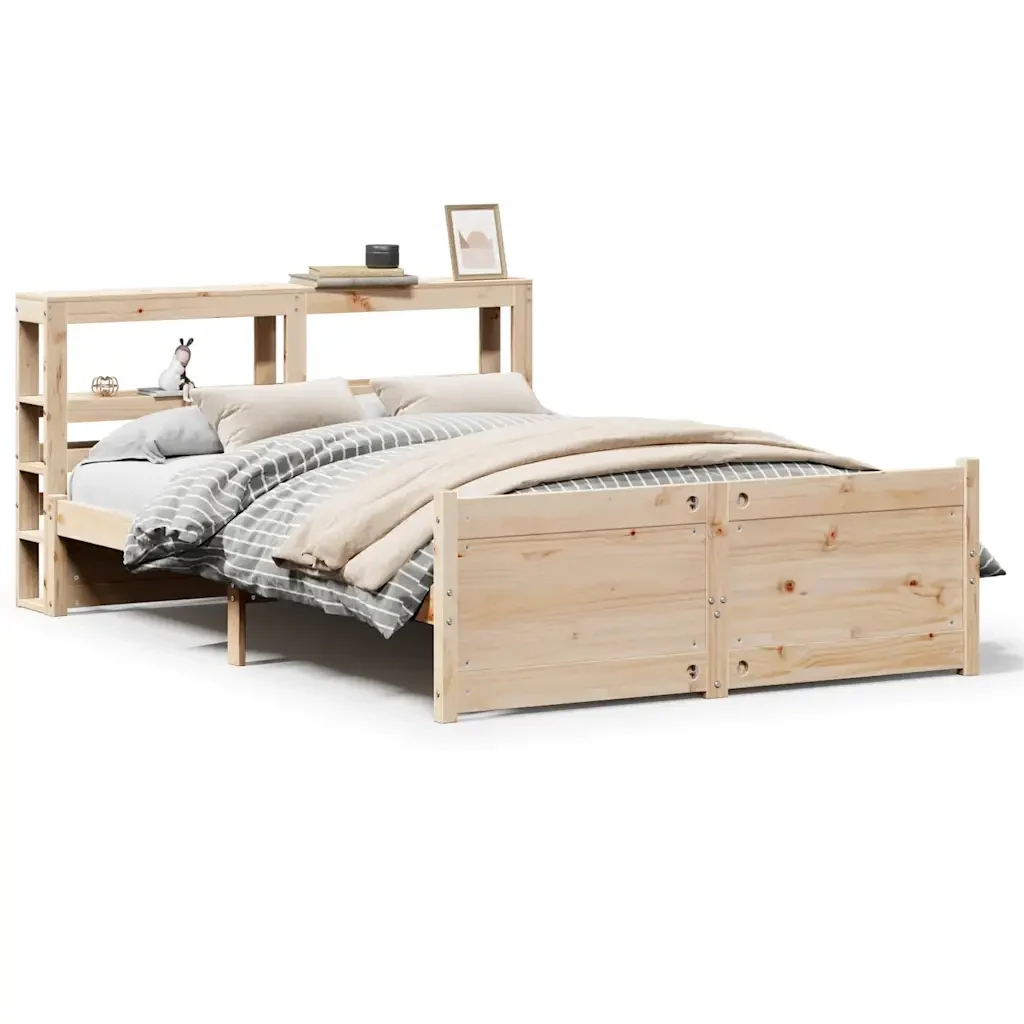 Letto matrimoniale | Letto per adulti | Giroletto con Testiera 140x190 cm in Legno Massello di Pino