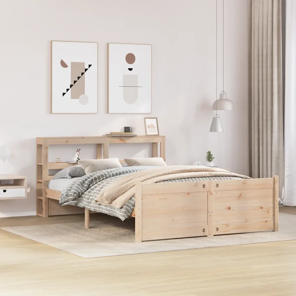 Letto matrimoniale | Letto per adulti | Giroletto con Testiera 140x190 cm in Legno Massello di Pino - Image 2