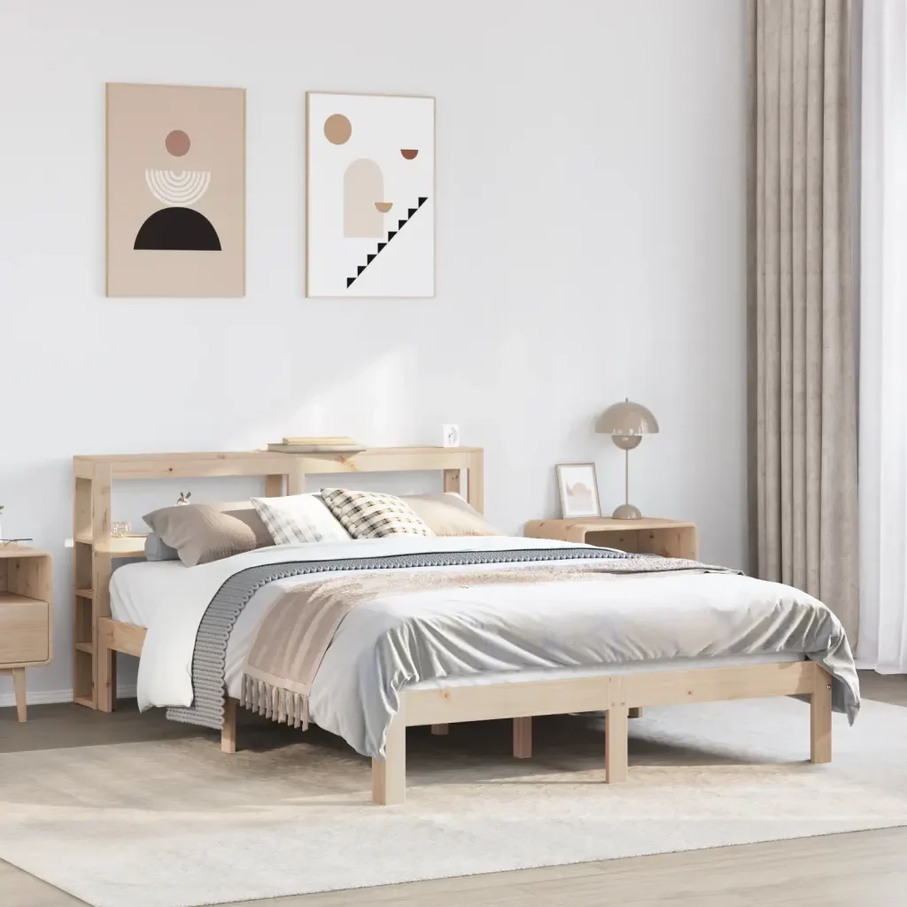 Letto matrimoniale | Letto per adulti | Giroletto con Testiera 140x190 cm in Legno Massello di Pino - Image 2