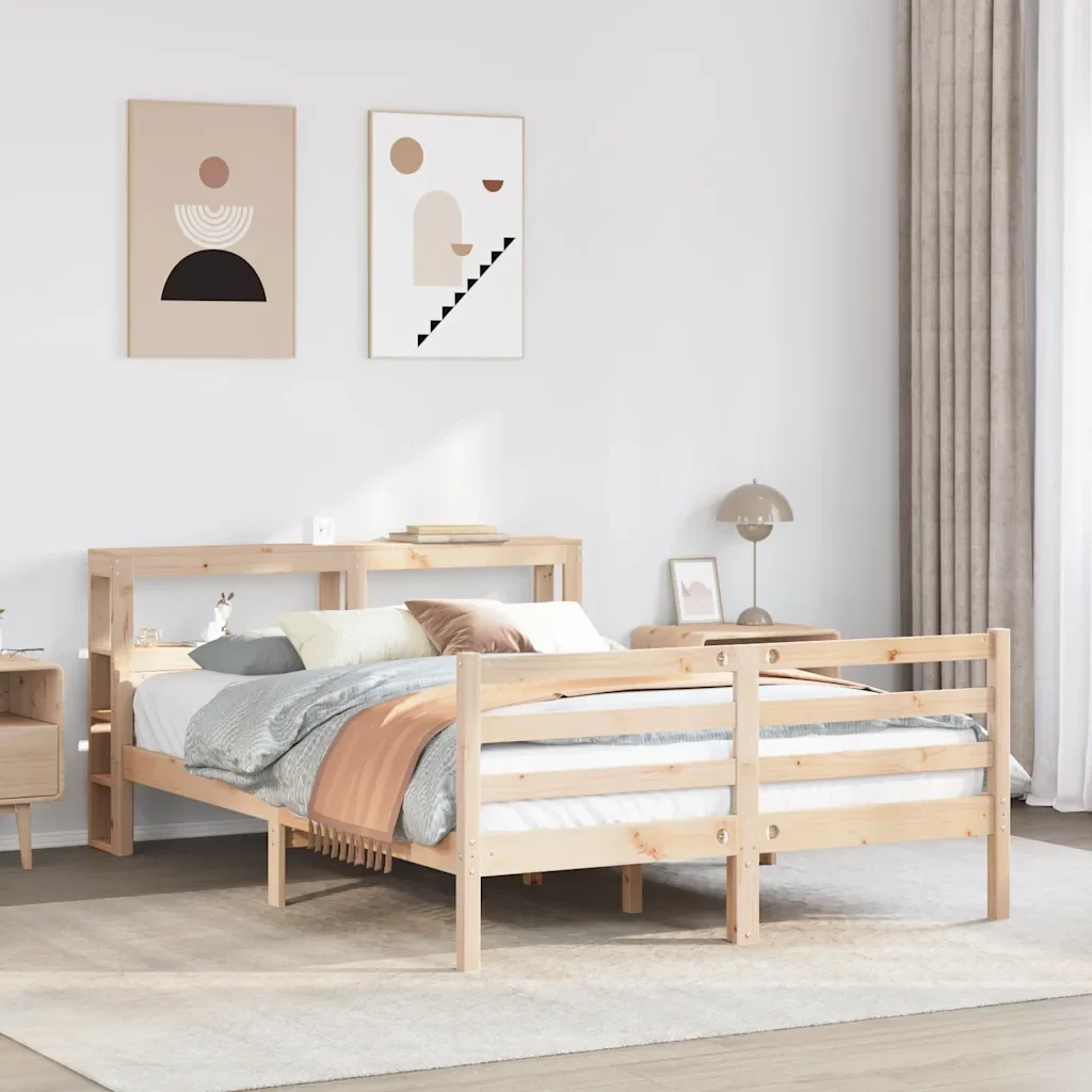 Letto matrimoniale | Letto per adulti | Giroletto con Testiera 140x190 cm in Legno Massello di Pino - Image 2