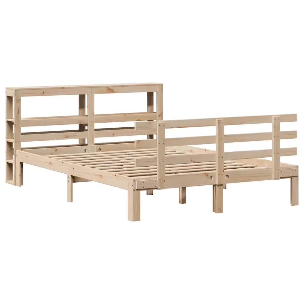 Letto matrimoniale | Letto per adulti | Giroletto con Testiera 140x190 cm in Legno Massello di Pino - Image 4