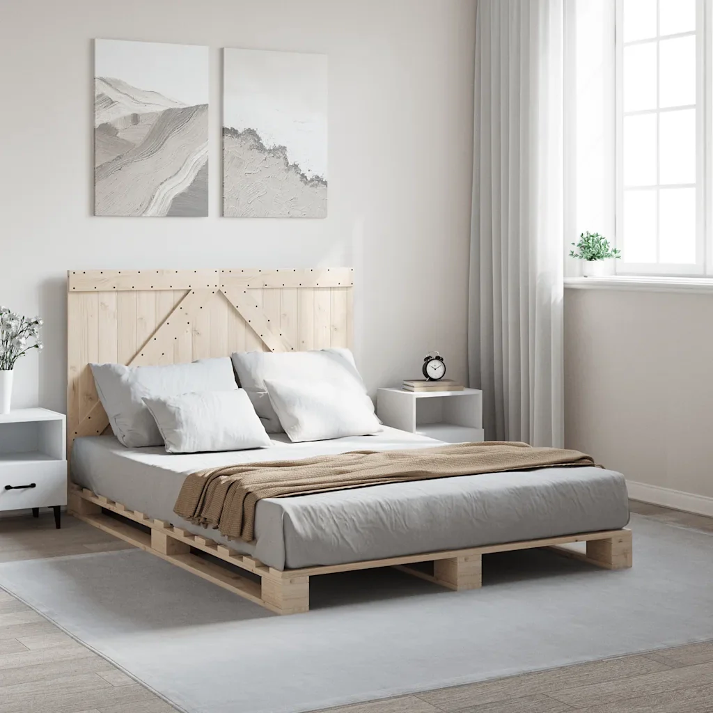 Letto matrimoniale | Letto per adulti | Giroletto con Testiera 140x200 cm in Legno Massello di Pino - Image 2