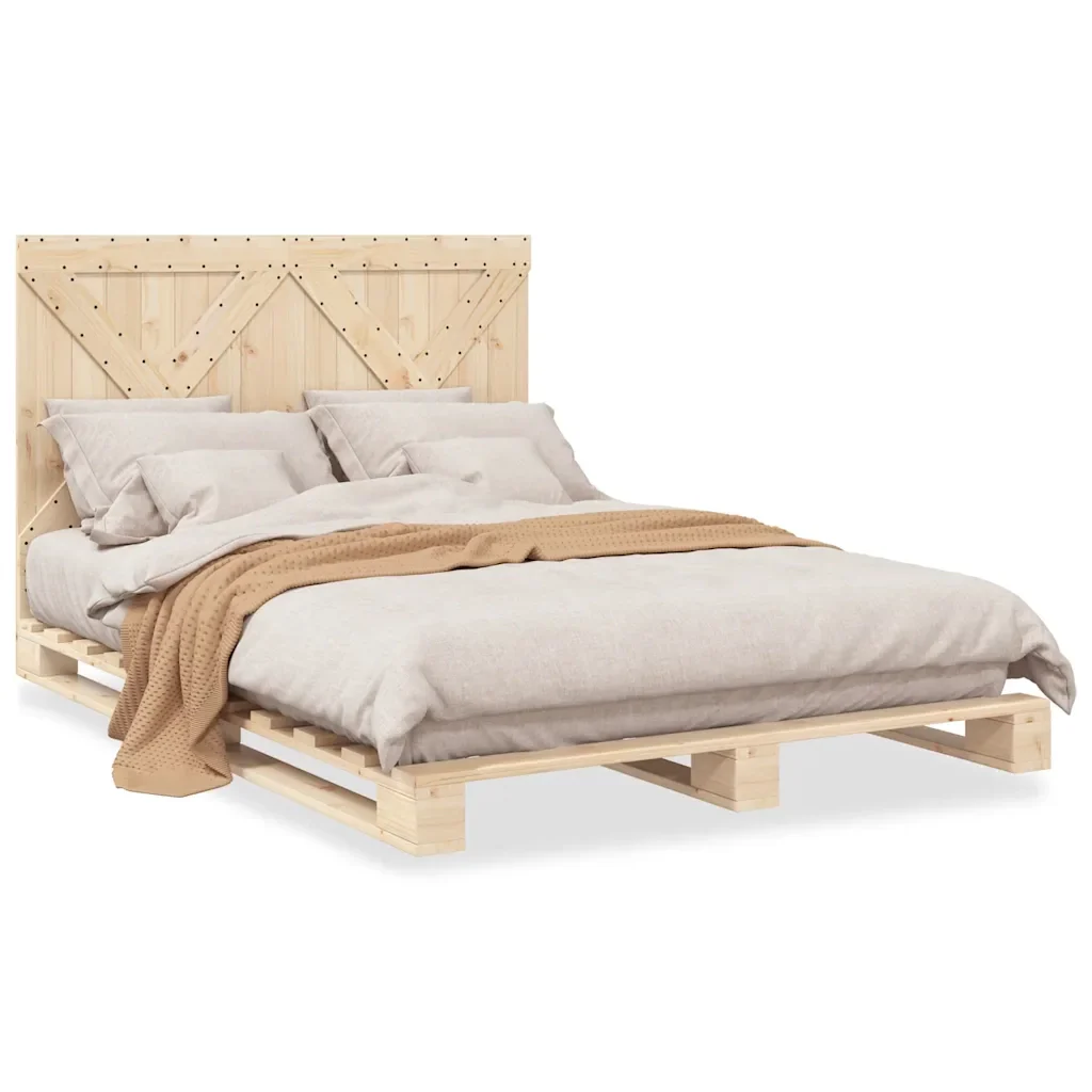 Letto matrimoniale | Letto per adulti | Giroletto con Testiera 140x200 cm in Legno Massello di Pino