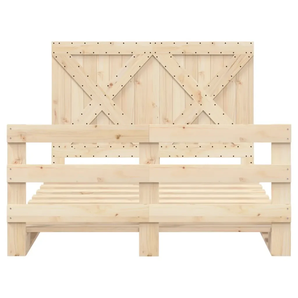 Letto matrimoniale | Letto per adulti | Giroletto con Testiera 140x200 cm in Legno Massello di Pino - Image 5