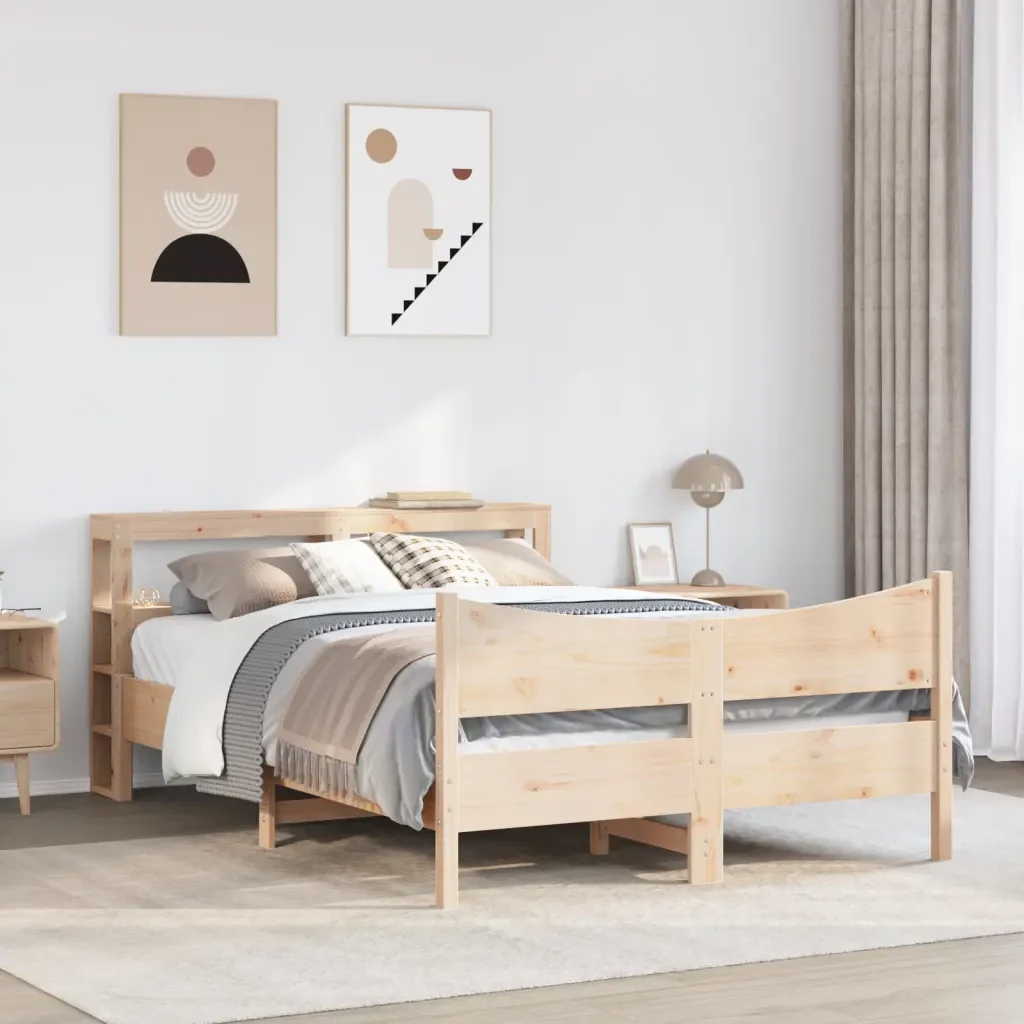 Letto matrimoniale | Letto per adulti | Giroletto con Testiera 140x200 cm in Legno Massello di Pino - Image 4