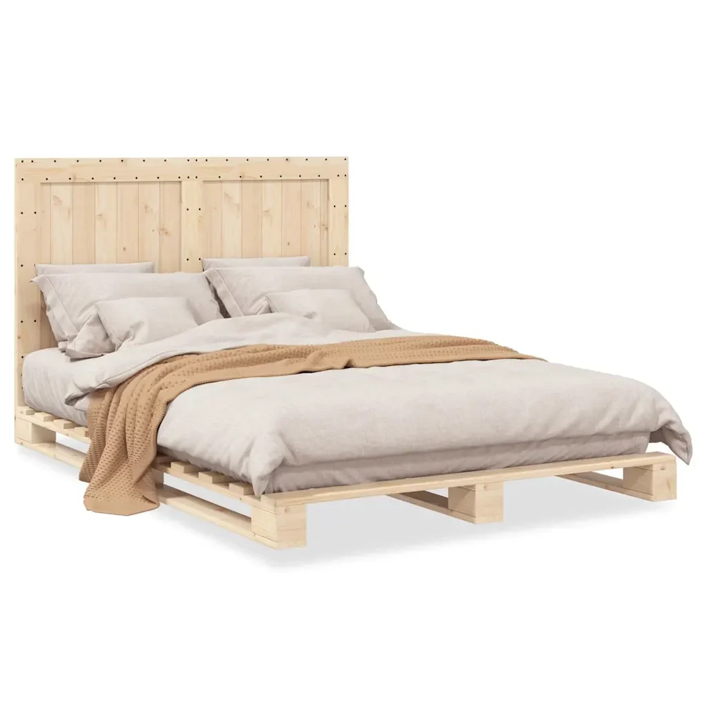 Letto matrimoniale | Letto per adulti | Giroletto con Testiera 140x200 cm in Legno Massello di Pino