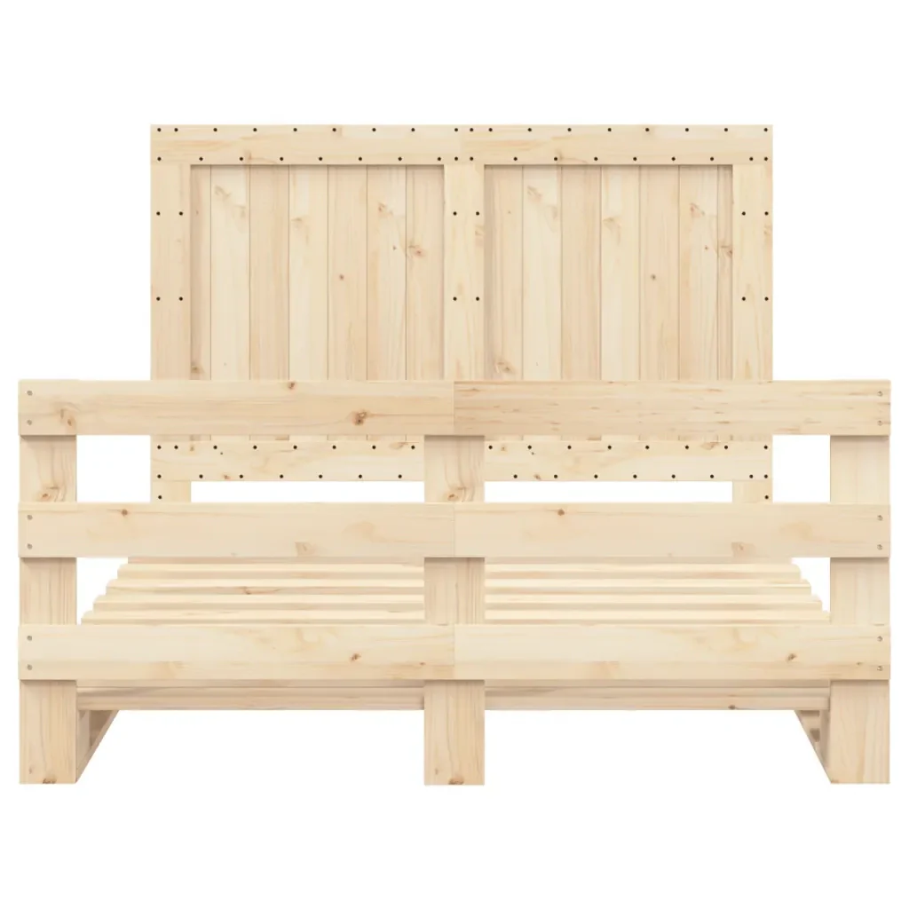 Letto matrimoniale | Letto per adulti | Giroletto con Testiera 140x200 cm in Legno Massello di Pino - Image 5