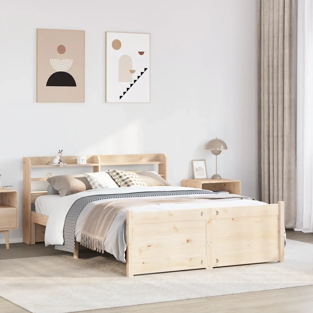 Letto matrimoniale | Letto per adulti | Giroletto con Testiera 150x200 cm in Legno Massello di Pino - Image 2