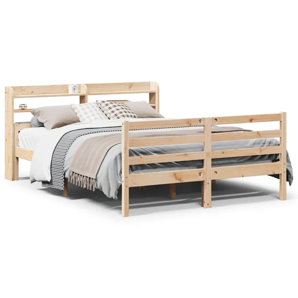 Letto matrimoniale | Letto per adulti | Giroletto con Testiera 150x200 cm in Legno Massello di Pino