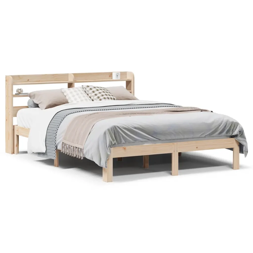 Letto matrimoniale | Letto per adulti | Giroletto con Testiera 150x200 cm in Legno Massello di Pino