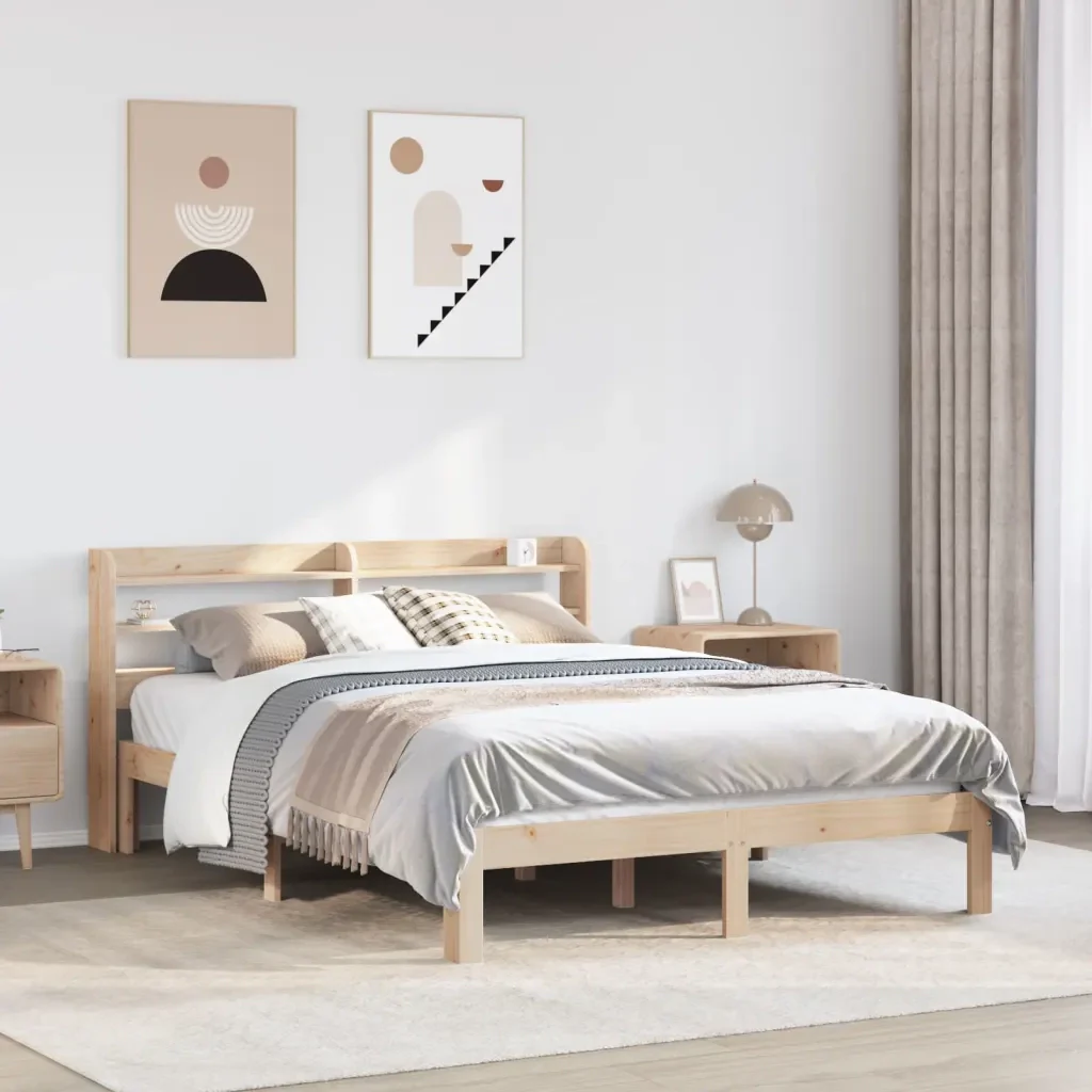 Letto matrimoniale | Letto per adulti | Giroletto con Testiera 150x200 cm in Legno Massello di Pino - Image 2
