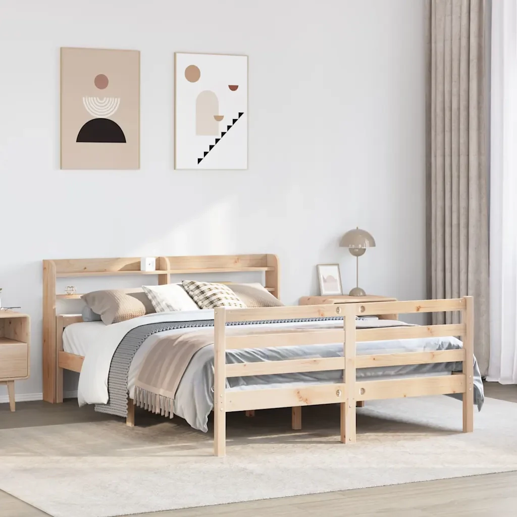 Letto matrimoniale | Letto per adulti | Giroletto con Testiera 150x200 cm in Legno Massello di Pino - Image 2