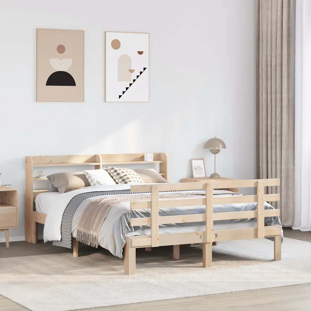 Letto matrimoniale | Letto per adulti | Giroletto con Testiera 150x200 cm in Legno Massello di Pino - Image 2