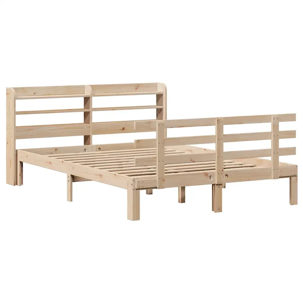 Letto matrimoniale | Letto per adulti | Giroletto con Testiera 150x200 cm in Legno Massello di Pino - Image 3