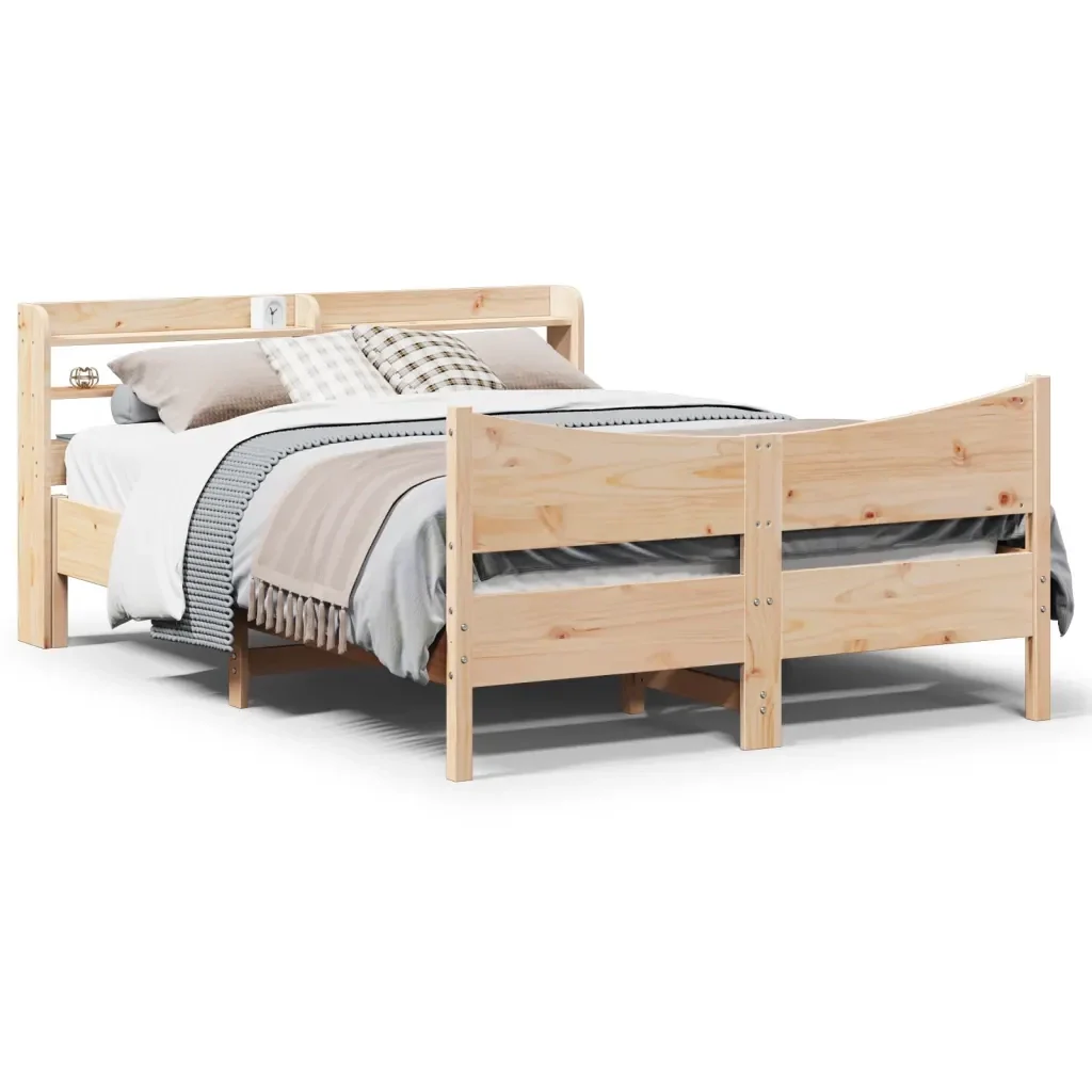 Letto matrimoniale | Letto per adulti | Giroletto con Testiera 150x200 cm in Legno Massello di Pino - Image 2