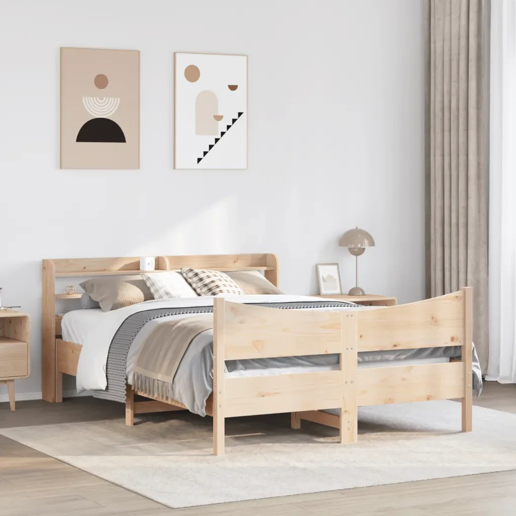 Letto matrimoniale | Letto per adulti | Giroletto con Testiera 150x200 cm in Legno Massello di Pino - Image 3