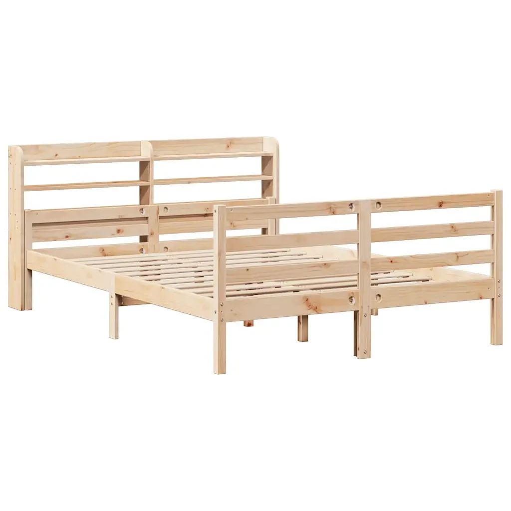 Letto matrimoniale | Letto per adulti | Giroletto con Testiera 150x200 cm in Legno Massello di Pino - Image 4