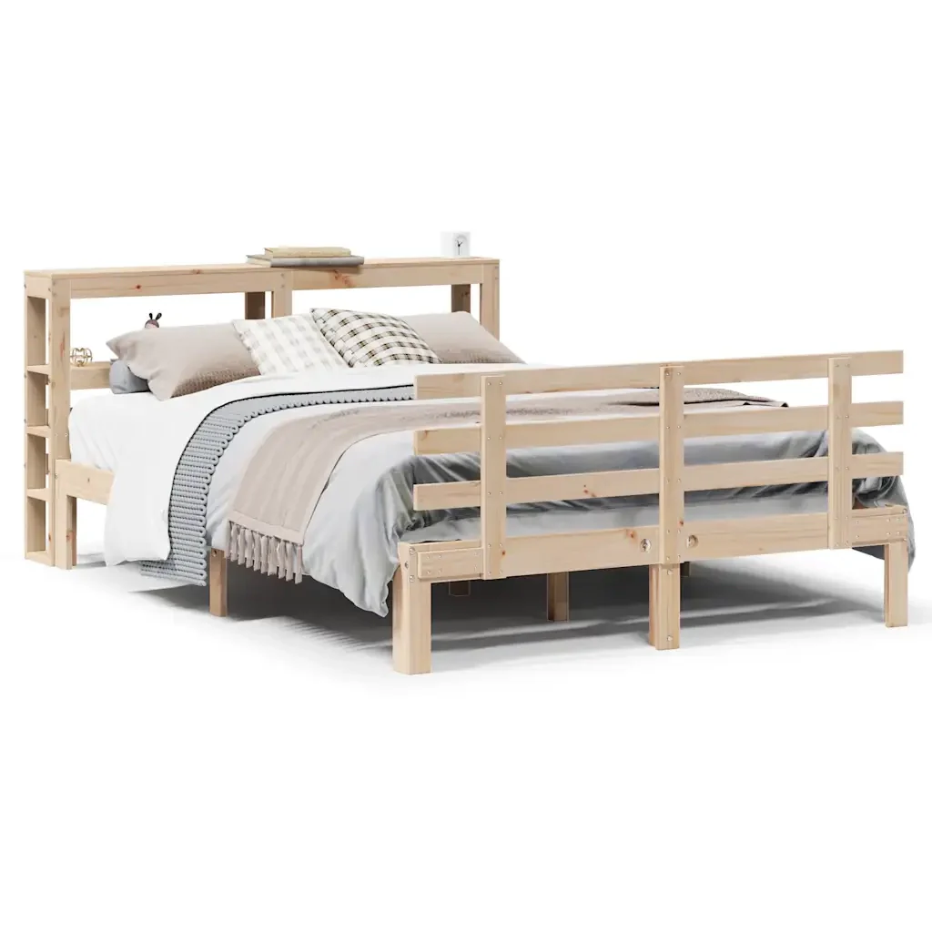 Letto matrimoniale | Letto per adulti | Giroletto con Testiera 160x200 cm in Legno Massello di Pino