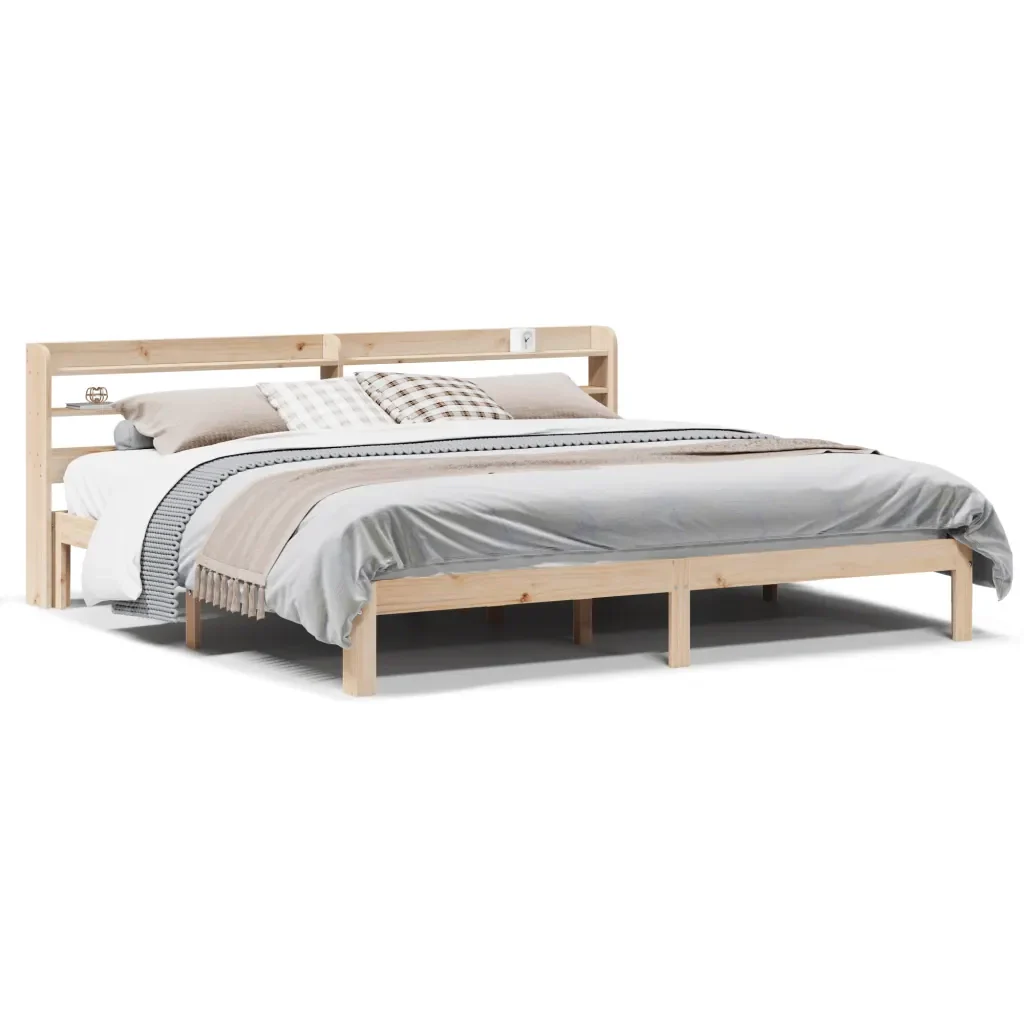 Letto matrimoniale | Letto per adulti | Giroletto con Testiera 200x200 cm in Legno Massello di Pino