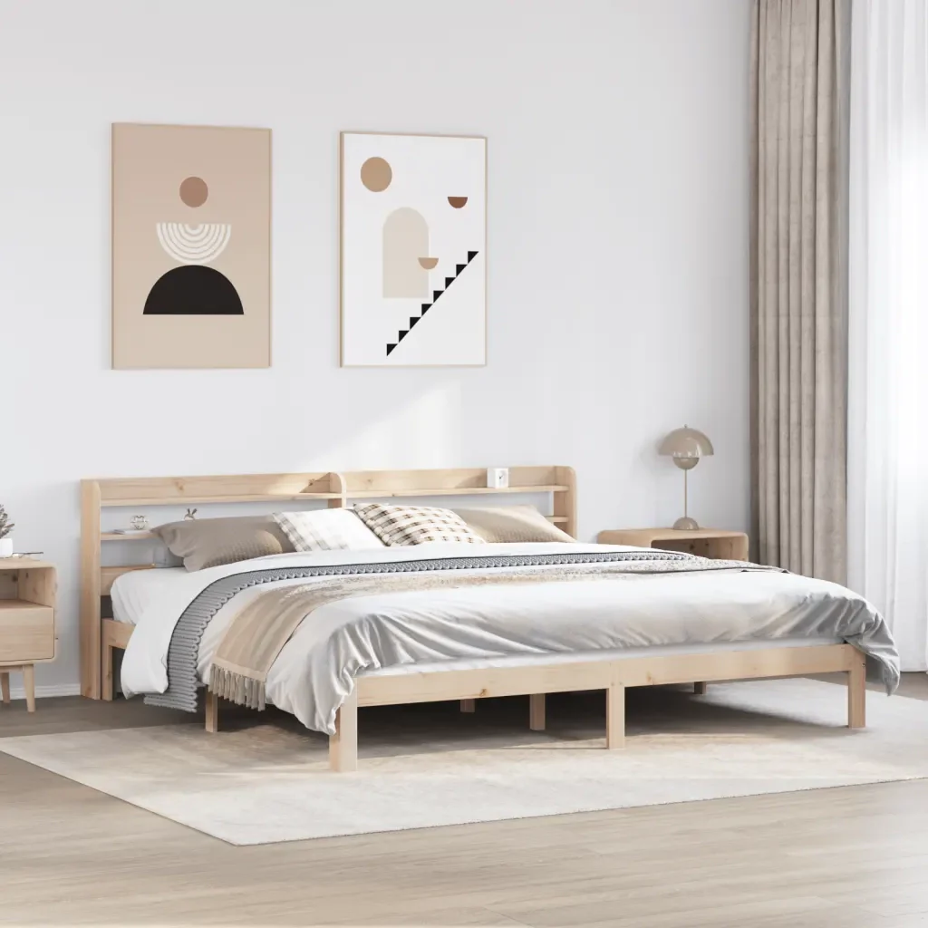 Letto matrimoniale | Letto per adulti | Giroletto con Testiera 200x200 cm in Legno Massello di Pino - Image 2
