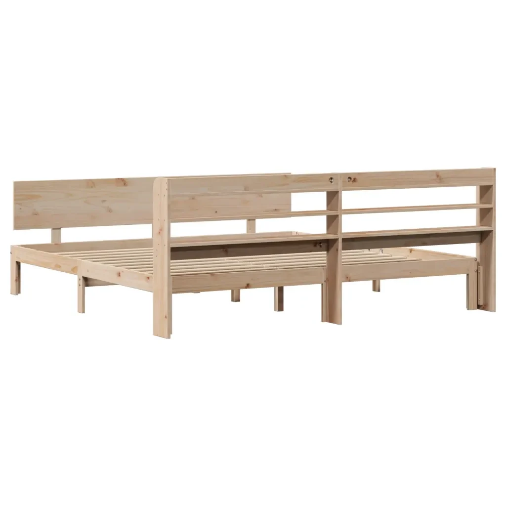 Letto matrimoniale | Letto per adulti | Giroletto con Testiera 200x200 cm in Legno Massello di Pino - Image 6