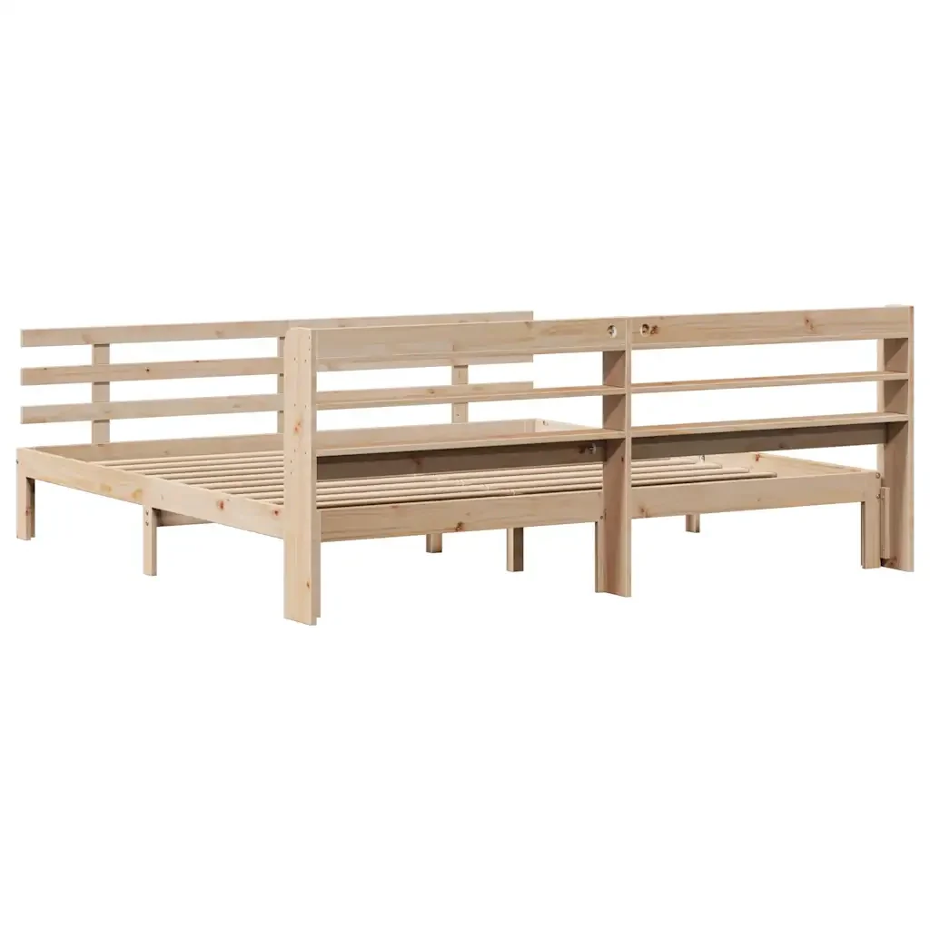 Letto matrimoniale | Letto per adulti | Giroletto con Testiera 200x200 cm in Legno Massello di Pino - Image 8