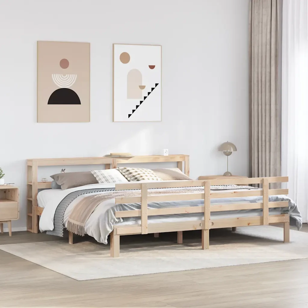 Letto matrimoniale | Letto per adulti | Giroletto con Testiera 200x200 cm in Legno Massello di Pino - Image 2