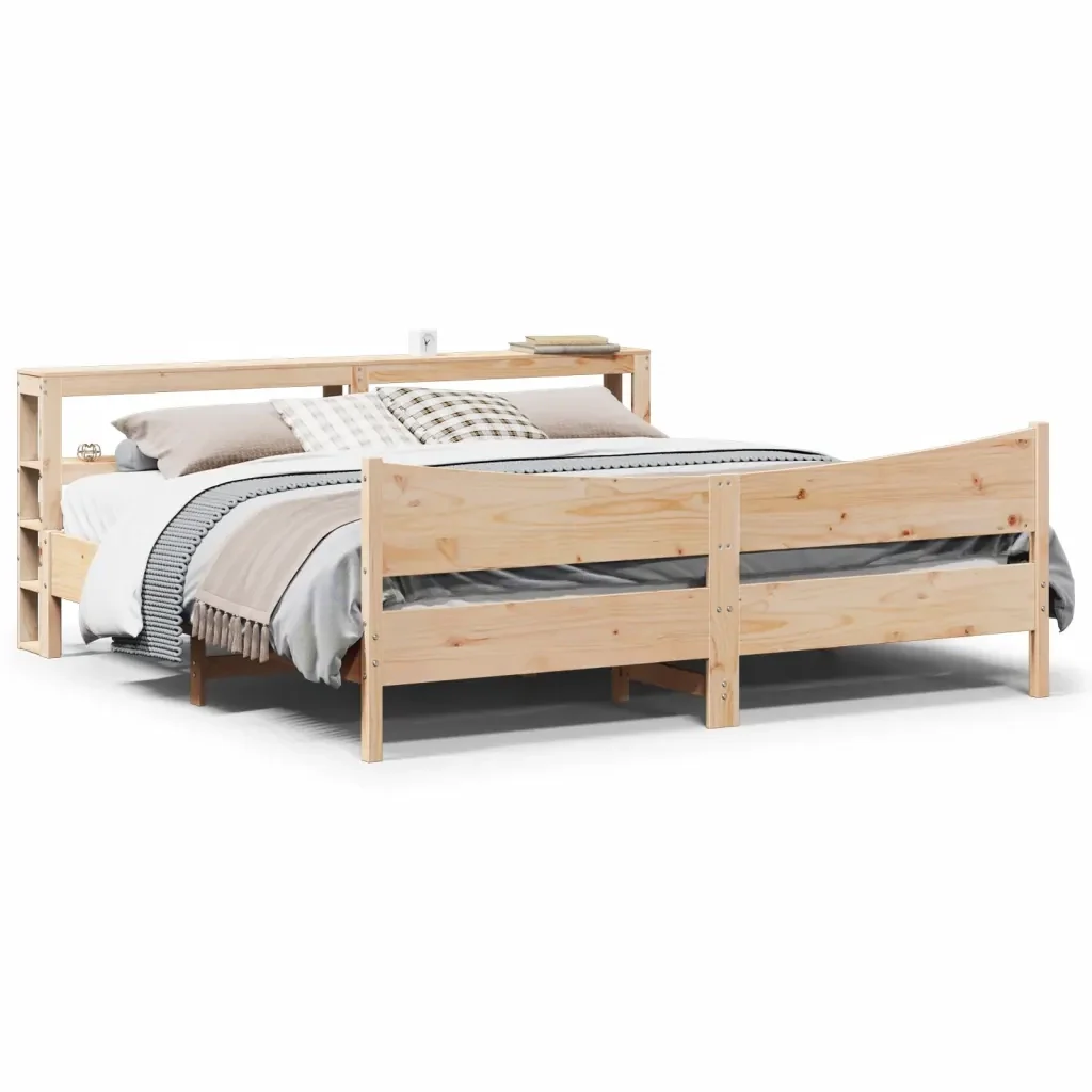 Letto matrimoniale | Letto per adulti | Giroletto con Testiera 200x200 cm in Legno Massello di Pino - Image 2