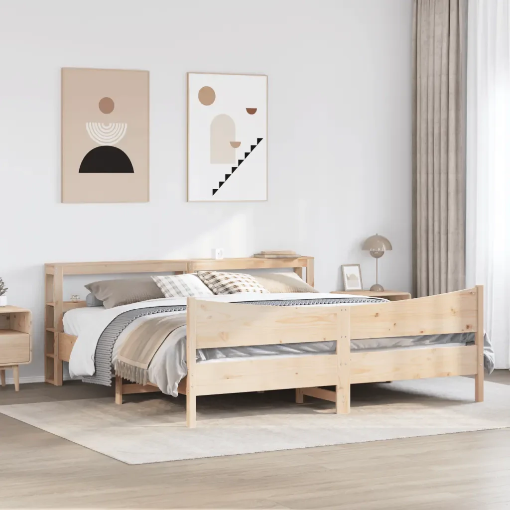 Letto matrimoniale | Letto per adulti | Giroletto con Testiera 200x200 cm in Legno Massello di Pino - Image 3