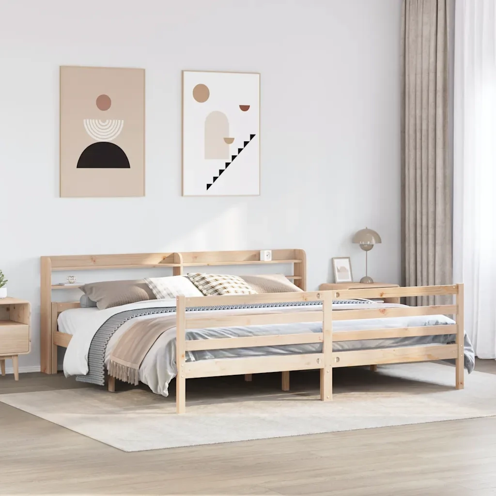 Letto matrimoniale | Letto per adulti | Giroletto con Testiera 200x200 cm in Legno Massello di Pino - Image 2